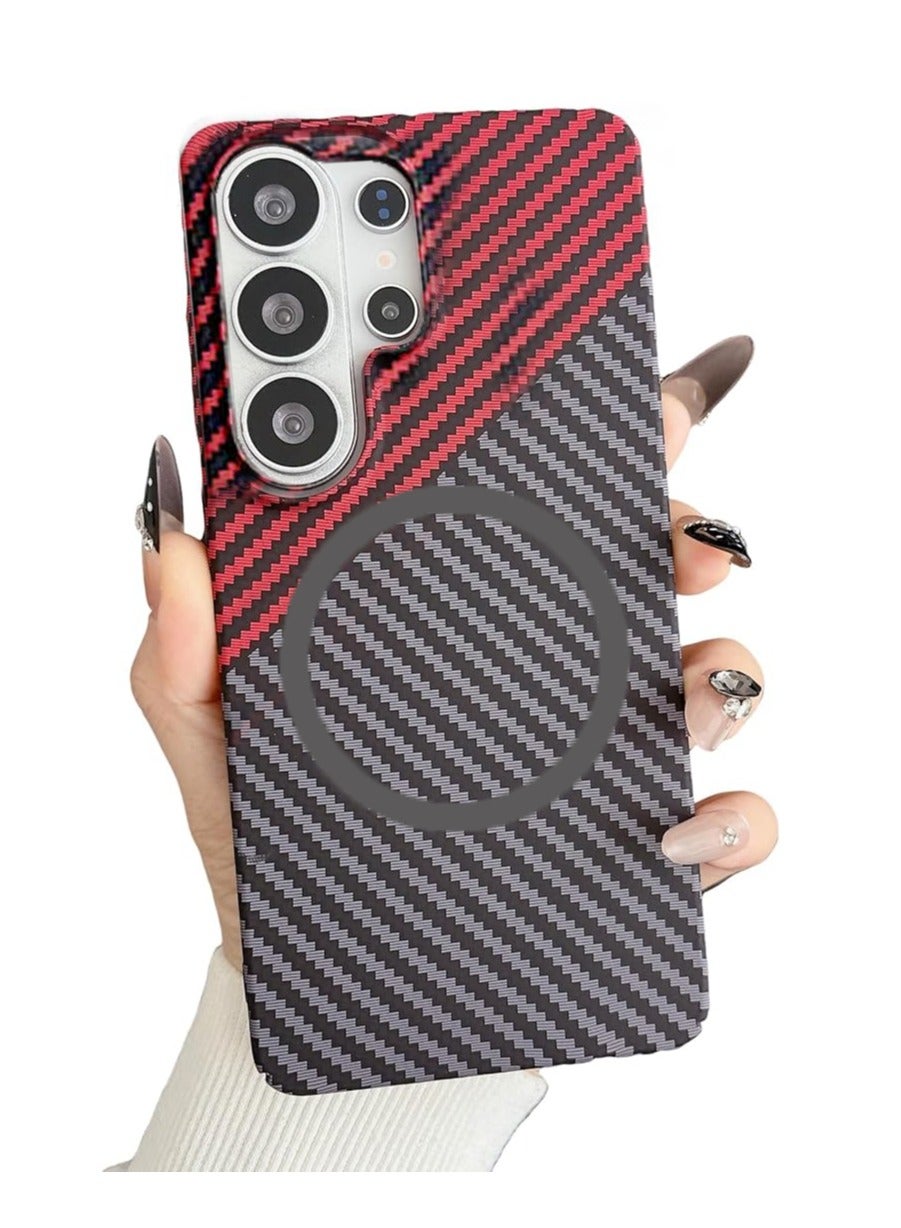 QIRG Magnetic Case Compatible with Samsung Galaxy S26 Ultra,Hard PC Slim Thin Design Carbon Fiber Granular Feel Non-Slip Protective Cover （Red）
